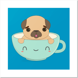 Kawaii Coffee Pug T-Shirt Posters and Art